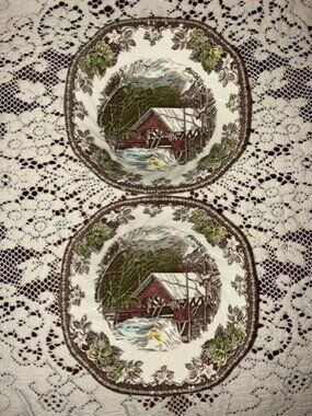 Set of 2 Johnson Brothers Friendly Village "Covered Bridge" 6-1/4" Cereal Bowls